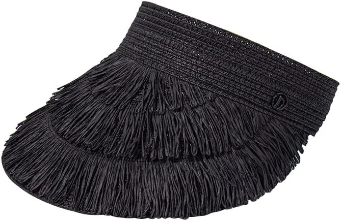 Straw Sun Visor Hat for Women, Summer Wide Brim Beach Sun Hat Roll-up Foldable Golf Visor
