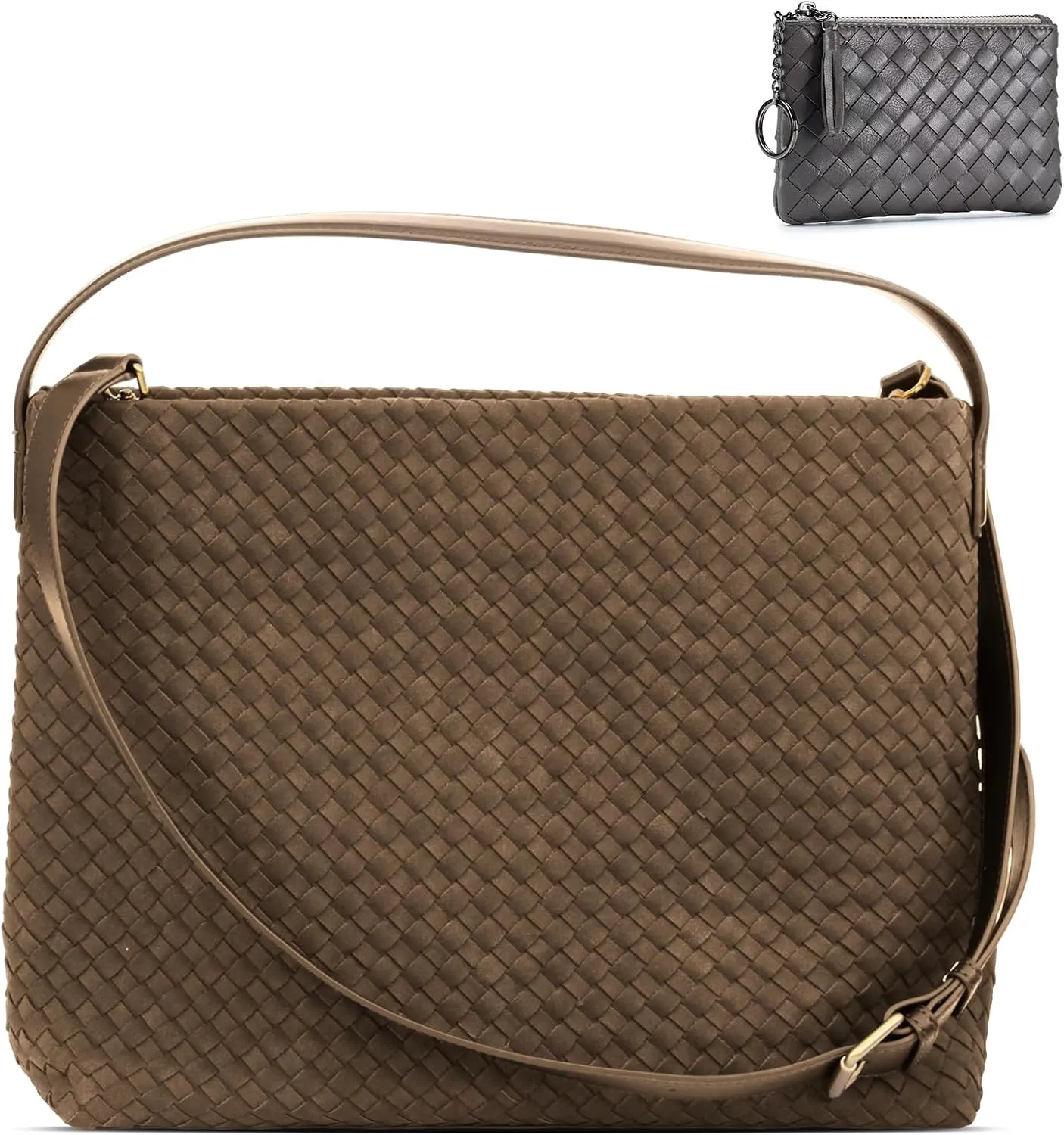 Suede Hobo Bag for Women Hand-Woven Bag Made of Suede Fabric Casual Tote Bag（Brown）