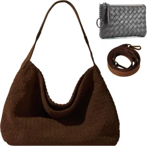Suede Hobo Bag for Women Woven Bag Shoulder Bag Casual Tote Bag