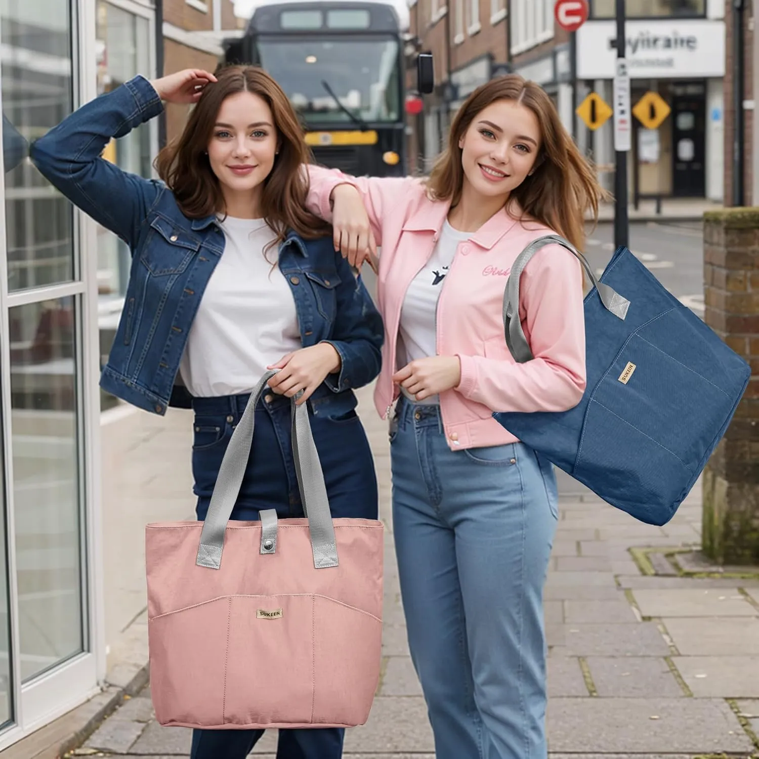 Sukeen Tote Bag for Women Foldable Tote Bag with Zipper Daily Shoulder Bags for Travel Work Gym