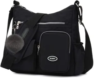SUKRY Nylon Crossbody Bag for Women with Anti theft RFID Pocket, Waterproof Shoulder Bag Travel Purses and Handbag