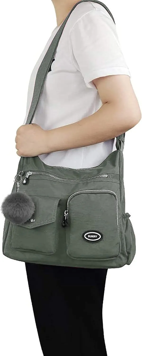 SUKRY Nylon Crossbody Bag for Women with Anti theft RFID Pocket, Waterproof Shoulder Bag Travel Purses and Handbag