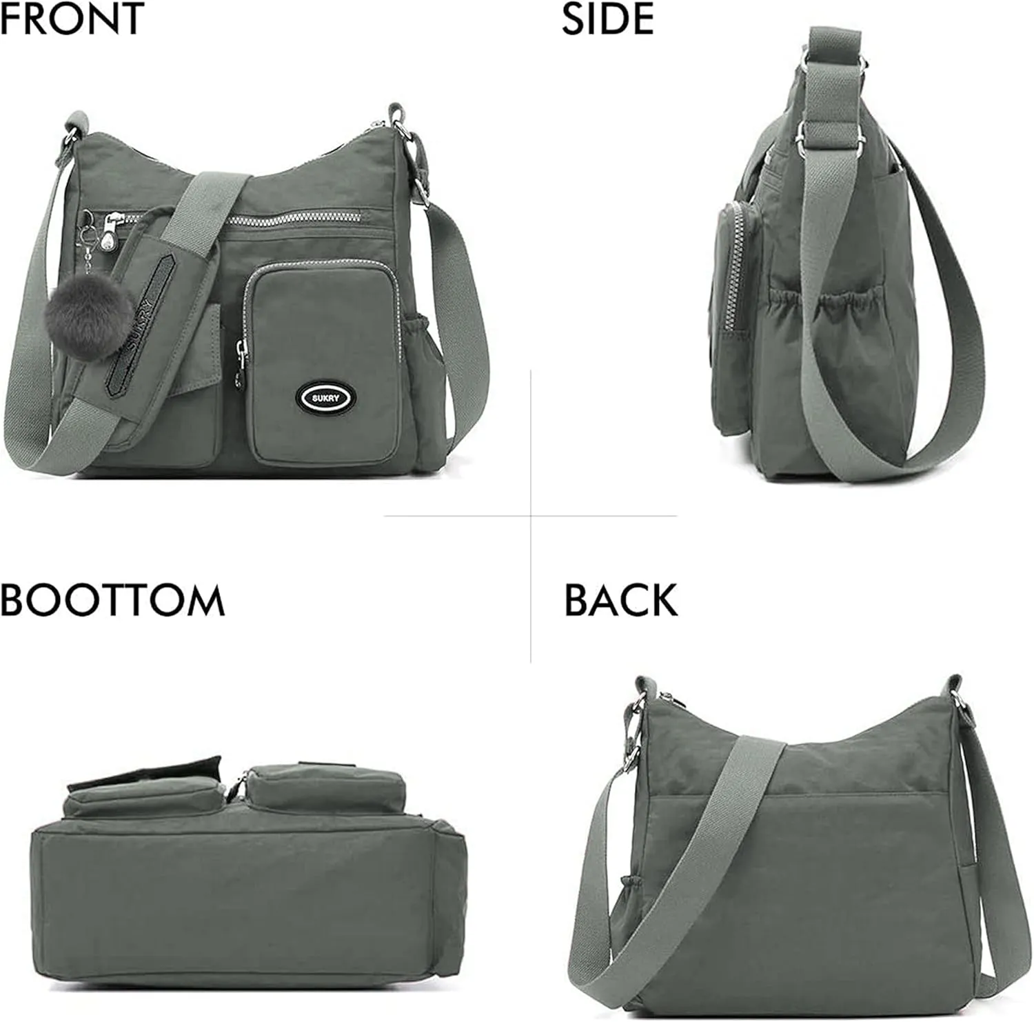 SUKRY Nylon Crossbody Bag for Women with Anti theft RFID Pocket, Waterproof Shoulder Bag Travel Purses and Handbag