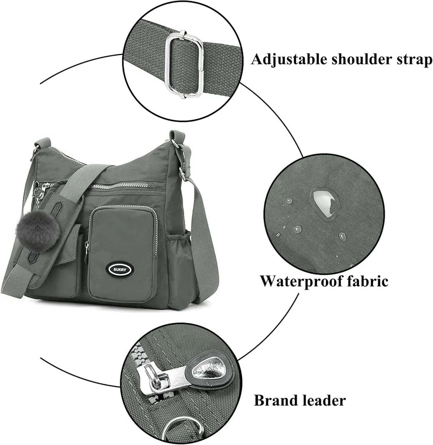 SUKRY Nylon Crossbody Bag for Women with Anti theft RFID Pocket, Waterproof Shoulder Bag Travel Purses and Handbag