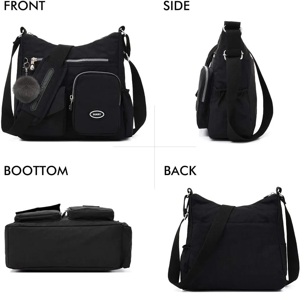 SUKRY Nylon Crossbody Bag for Women with Anti theft RFID Pocket, Waterproof Shoulder Bag Travel Purses and Handbag