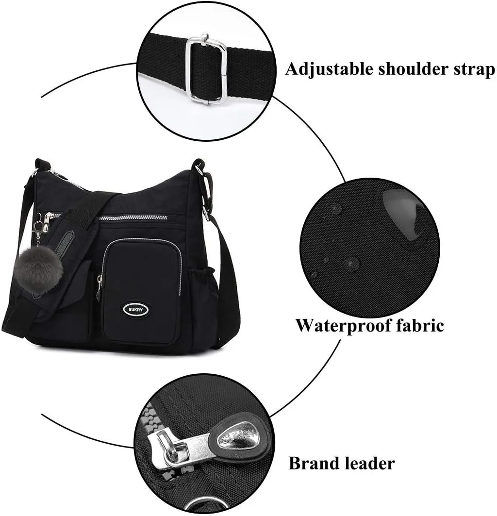 SUKRY Nylon Crossbody Bag for Women with Anti theft RFID Pocket, Waterproof Shoulder Bag Travel Purses and Handbag