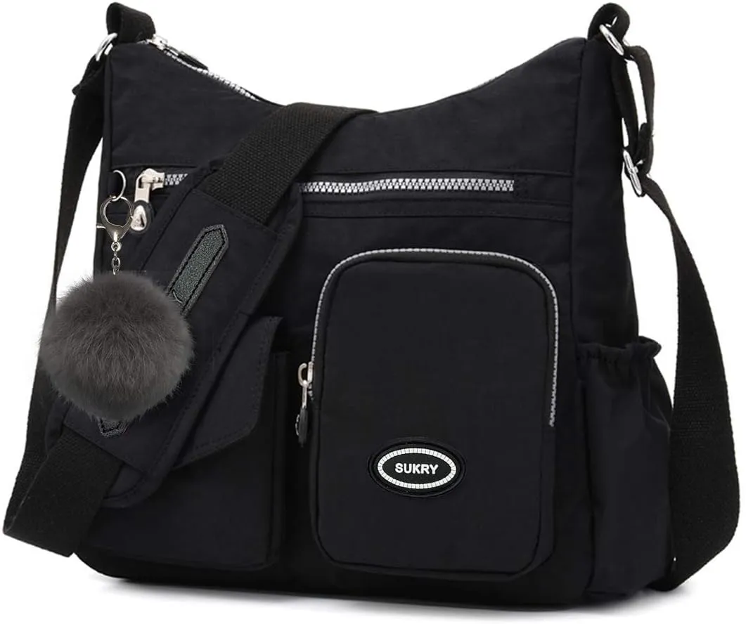 SUKRY Nylon Crossbody Bag for Women with Anti theft RFID Pocket, Waterproof Shoulder Bag Travel Purses and Handbag