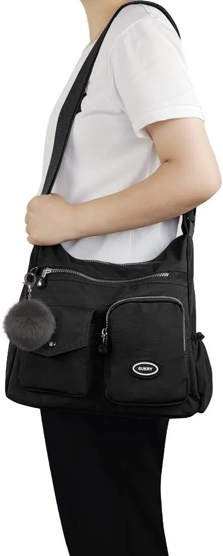 SUKRY Nylon Crossbody Bag for Women with Anti theft RFID Pocket, Waterproof Shoulder Bag Travel Purses and Handbag