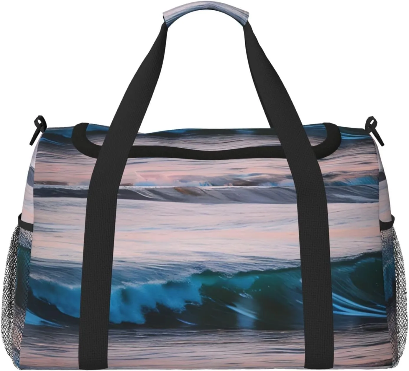 Sunset And Sunrise With Ocean Sea Waves Print Travel Hand Travel Bag Weekender Overnight Carry On Tote Foldable Crossbody Bag