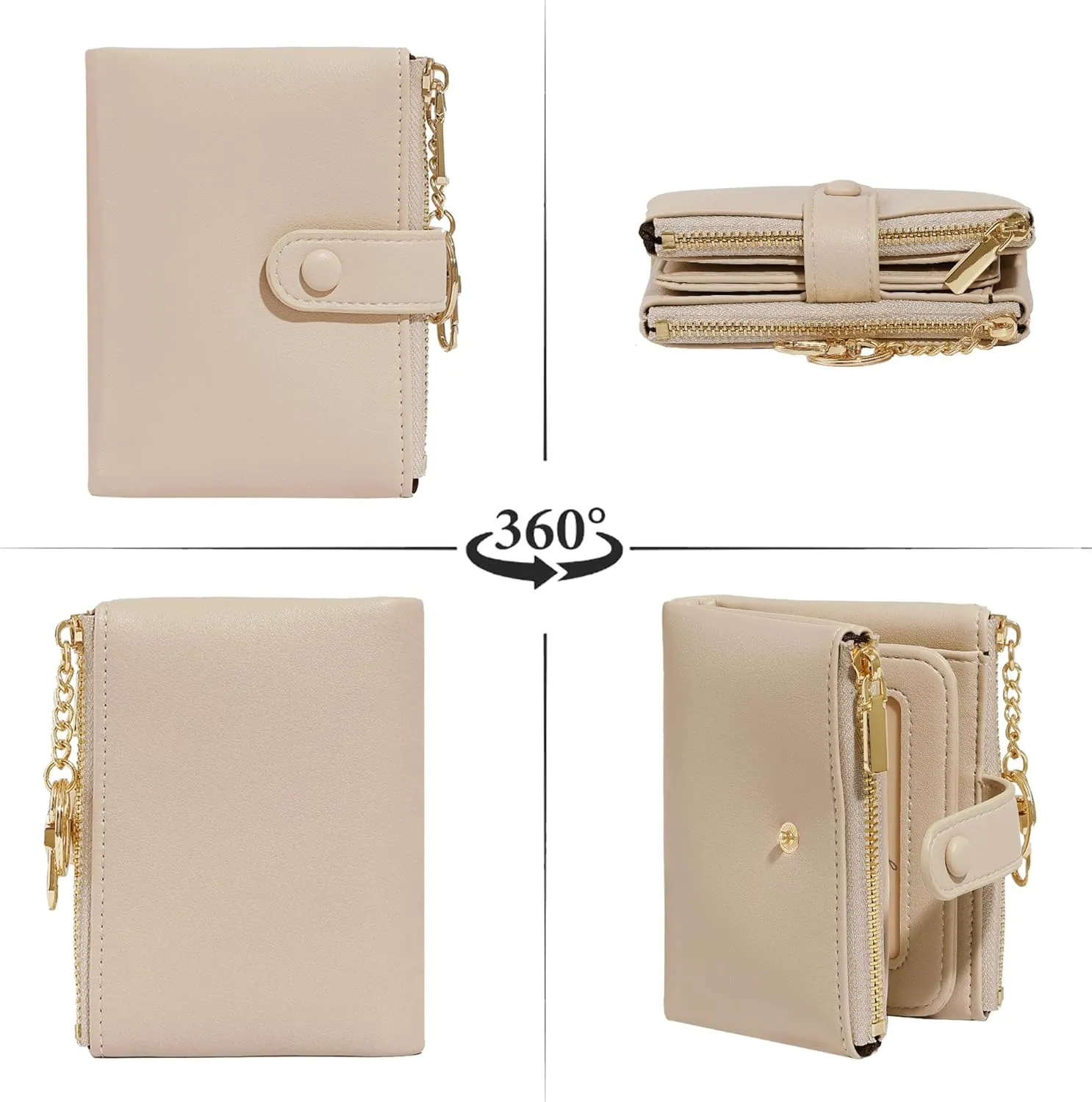 Sunwel Fashion Small Vegan Leather Wallet for Women RFID Blocking Ladies 13 Card Holder with Double Zipper Pocket (STONE)