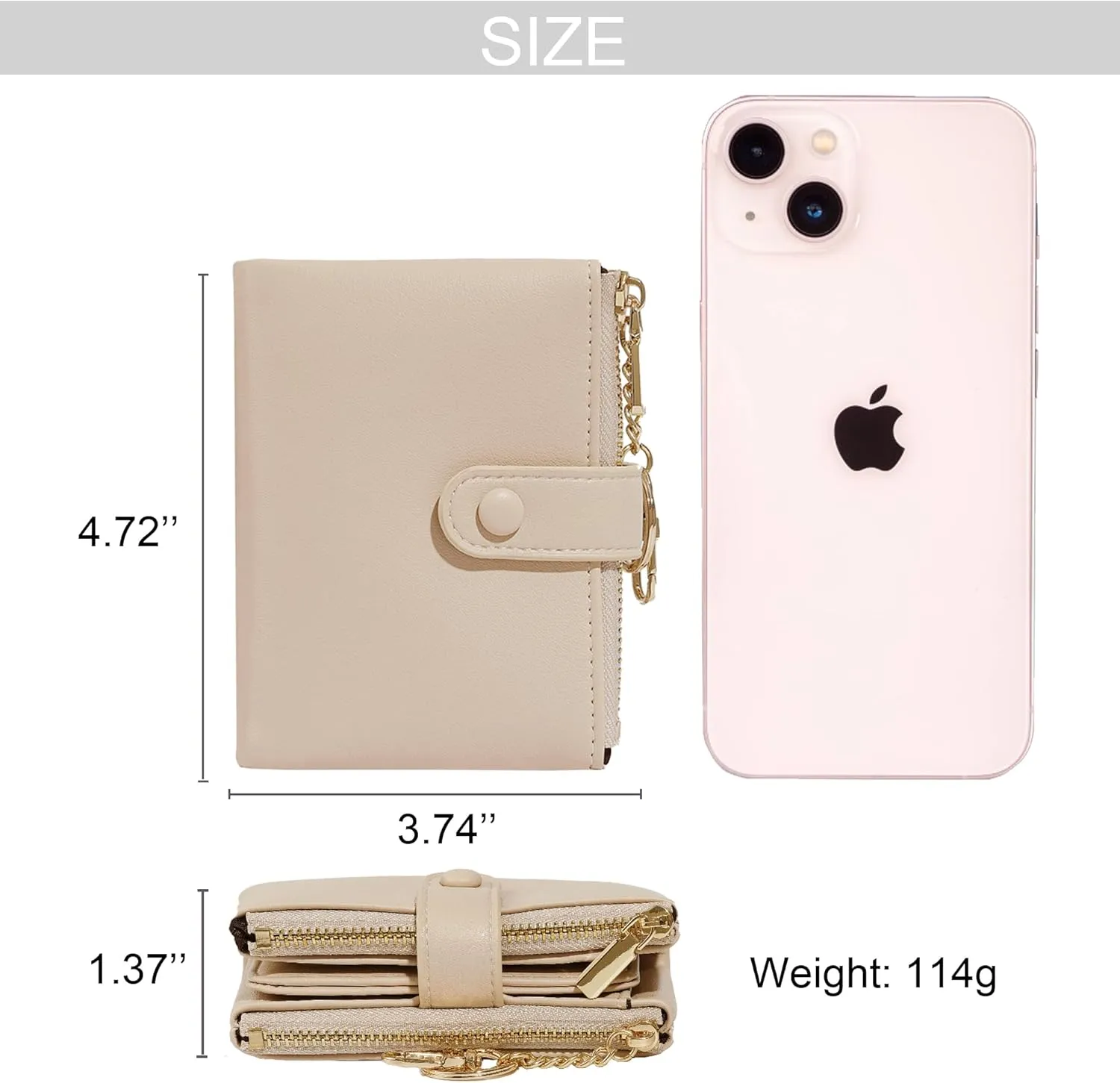 Sunwel Fashion Small Vegan Leather Wallet for Women RFID Blocking Ladies 13 Card Holder with Double Zipper Pocket (STONE)