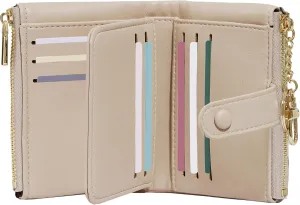 Sunwel Fashion Small Vegan Leather Wallet for Women RFID Blocking Ladies 13 Card Holder with Double Zipper Pocket (STONE)