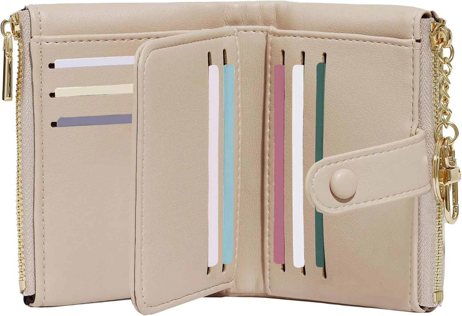 Sunwel Fashion Small Vegan Leather Wallet for Women RFID Blocking Ladies 13 Card Holder with Double Zipper Pocket (STONE)