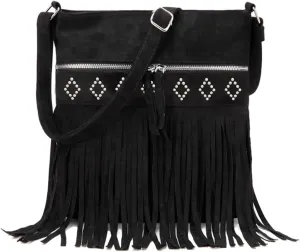 Sunwel Fashion Western Fringe Crossbody Bag with Studs Cowgirl Purse Faux Suede Shoulder Bag for Women
