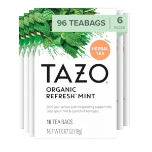 TAZO Refresh Mint Herbal Tea Bags, Caffeine Free, 96 Total Tea Bags (16ct - Pack of 6)