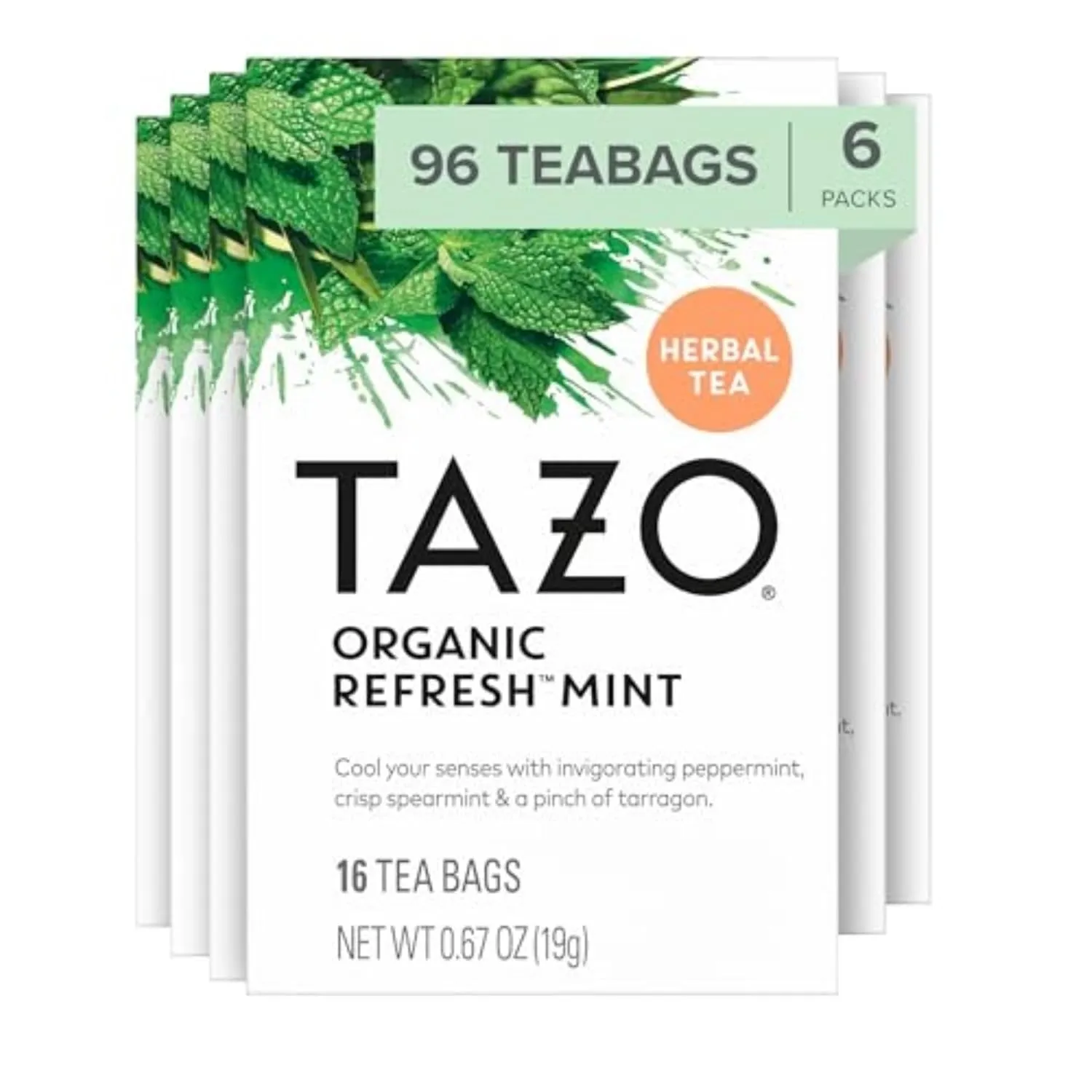 TAZO Refresh Mint Herbal Tea Bags, Caffeine Free, 96 Total Tea Bags (16ct - Pack of 6)