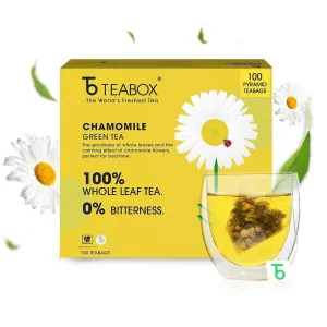 Teabox Premium Darjeeling Green Tea With Chamomile Flowers | 100% Whole Leaf & 0% Bitterness | Green Tea From The Himalayas | 100 Tea Bags (Low Caffeine)