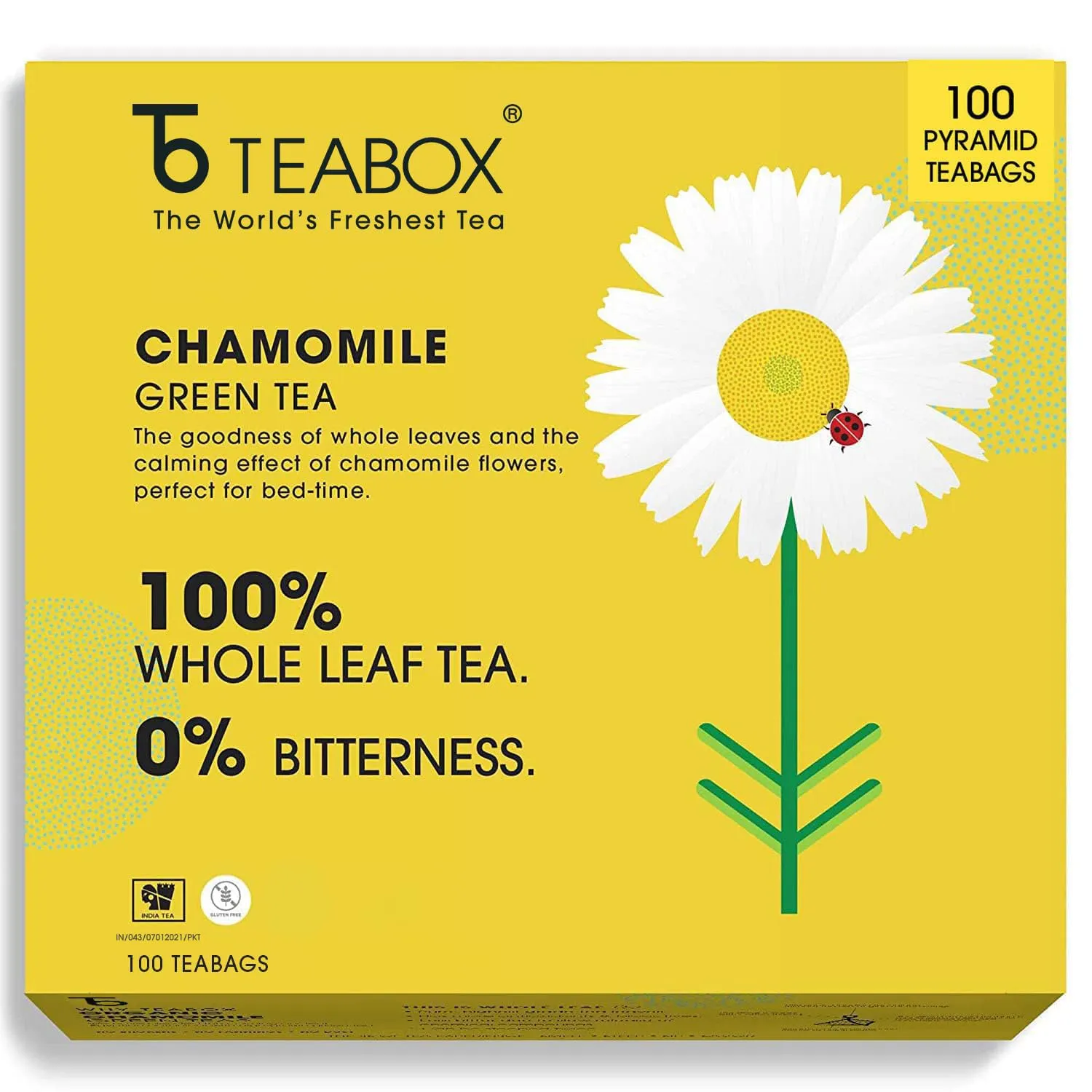 Teabox Premium Darjeeling Green Tea With Chamomile Flowers | 100% Whole Leaf & 0% Bitterness | Green Tea From The Himalayas | 100 Tea Bags (Low Caffeine)