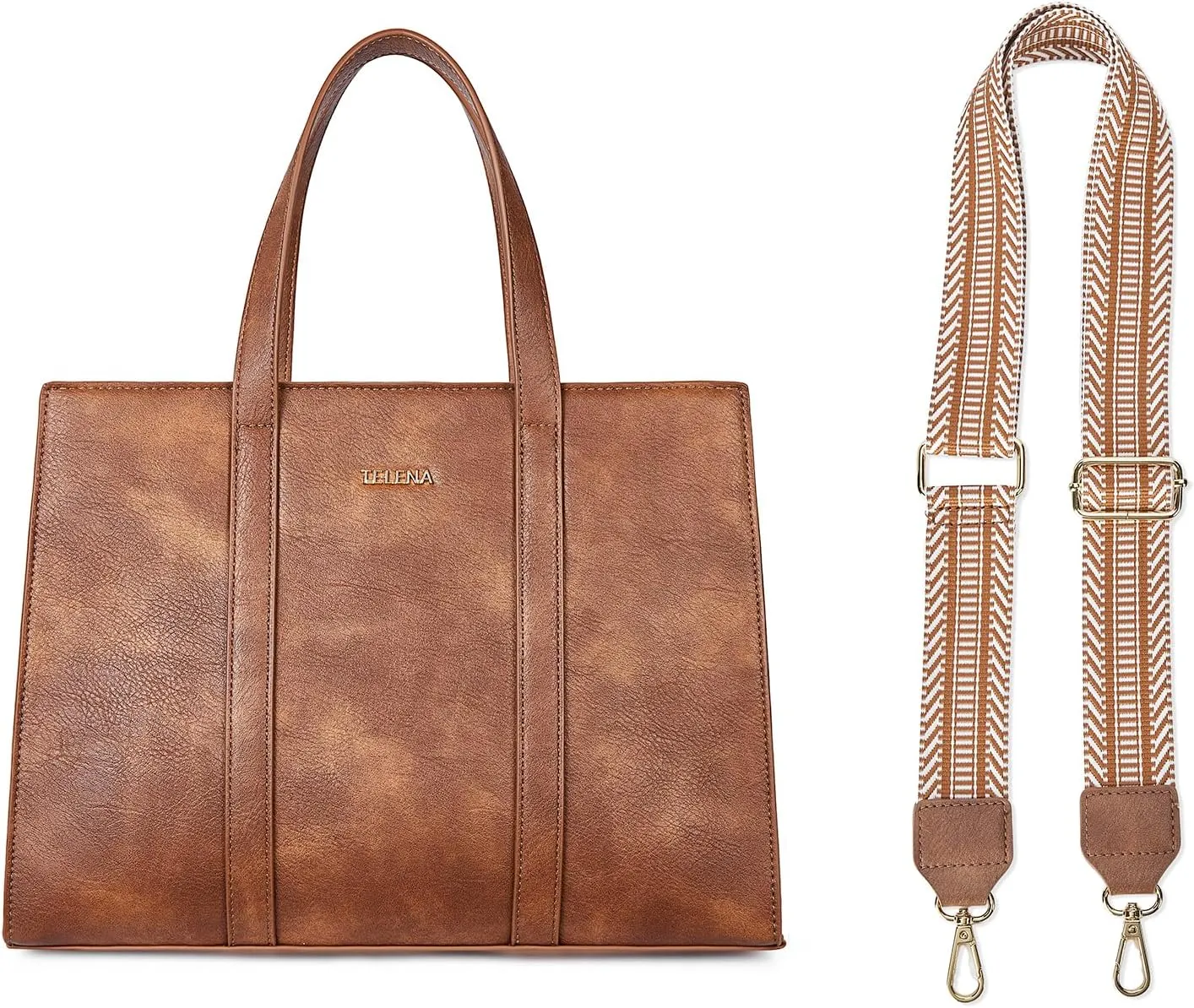 Telena Leather Tote Bag for Women Crossbody Tote Purse Handbag with Compartments and Adjustable Strap