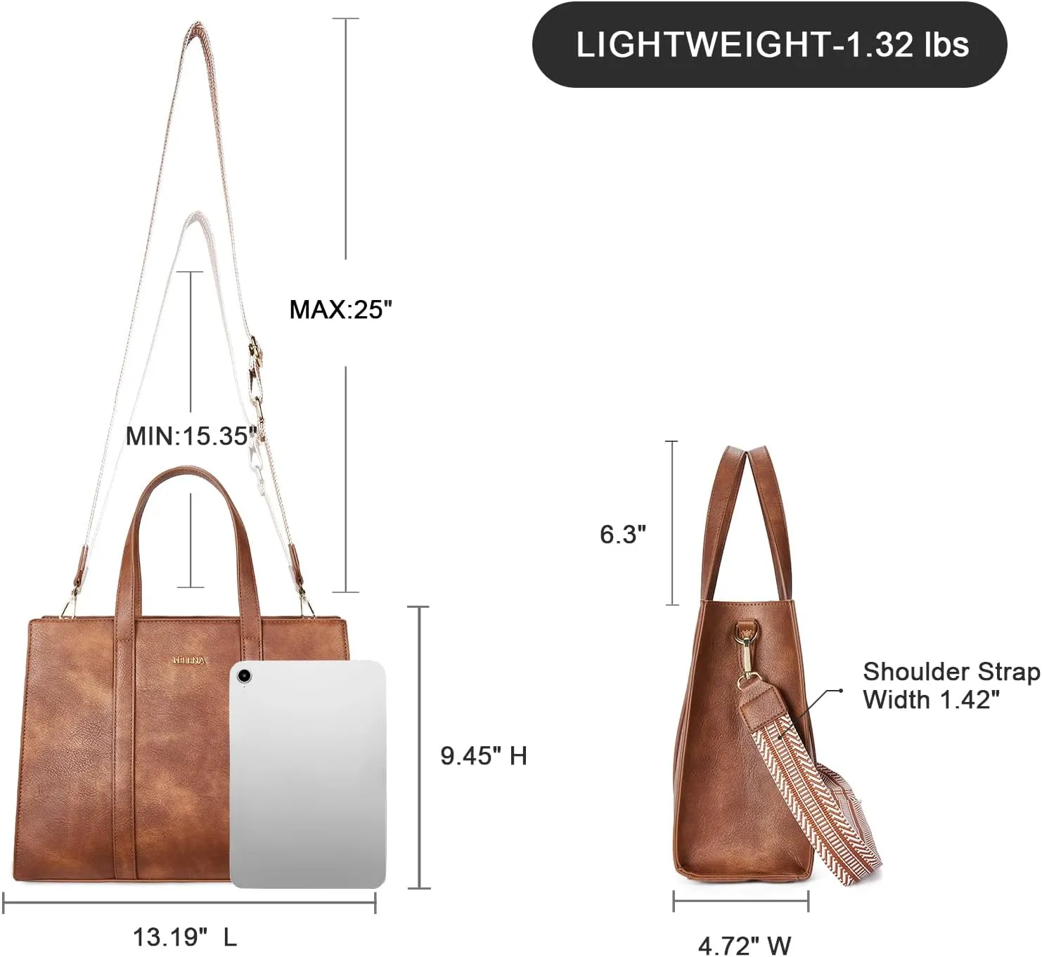 Telena Leather Tote Bag for Women Crossbody Tote Purse Handbag with Compartments and Adjustable Strap