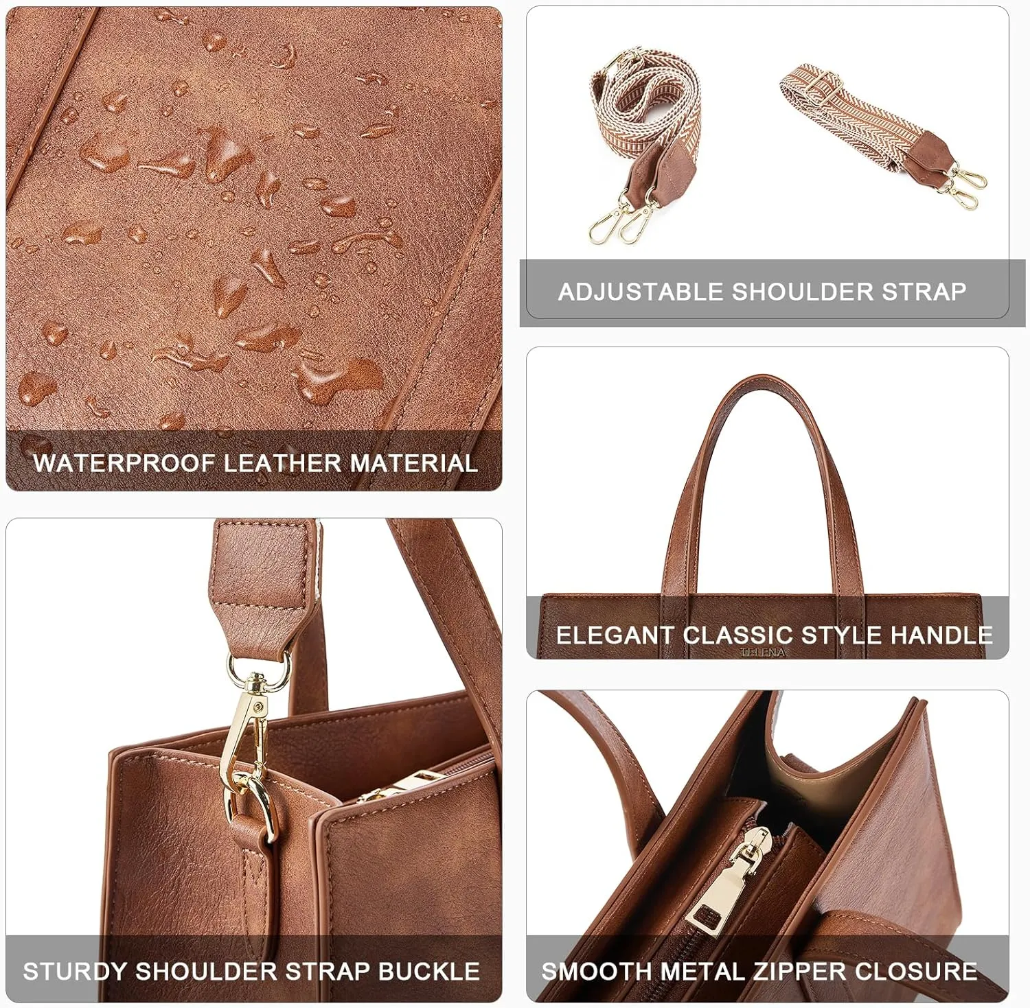 Telena Leather Tote Bag for Women Crossbody Tote Purse Handbag with Compartments and Adjustable Strap