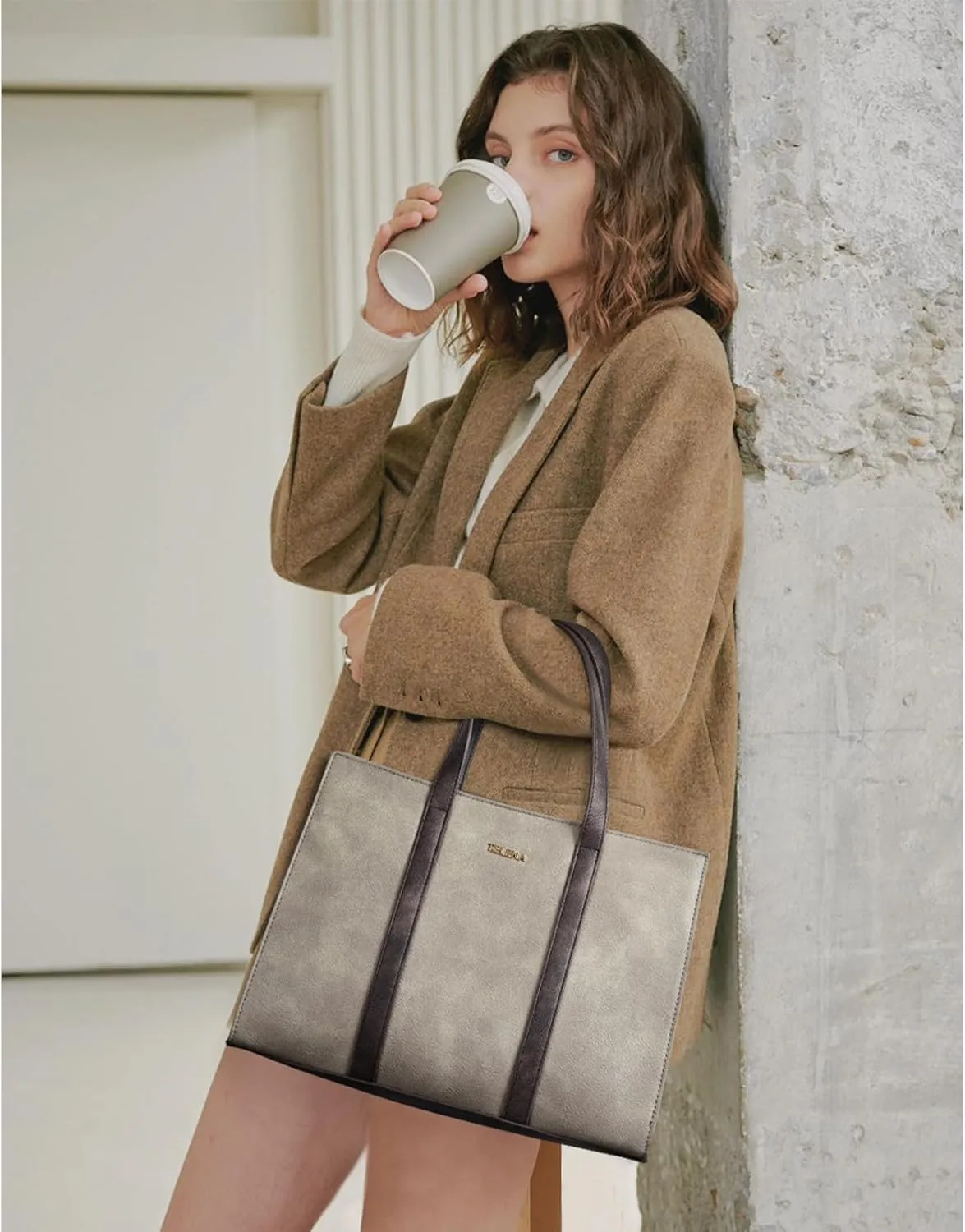 Telena Leather Tote Bag for Women Crossbody Tote Purse Handbag with Compartments and Adjustable Strap