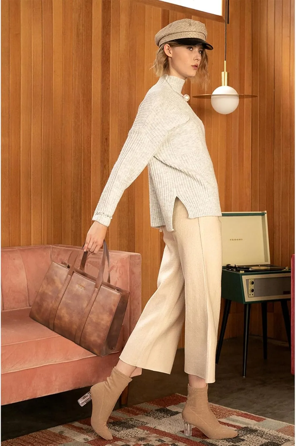 Telena Leather Tote Bag for Women Crossbody Tote Purse Handbag with Compartments and Adjustable Strap