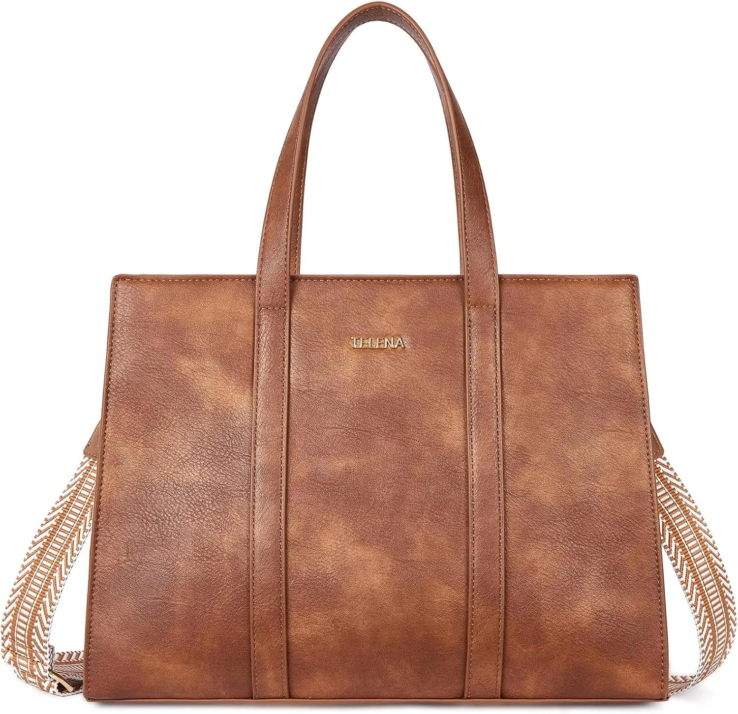 Telena Leather Tote Bag for Women Crossbody Tote Purse Handbag with Compartments and Adjustable Strap