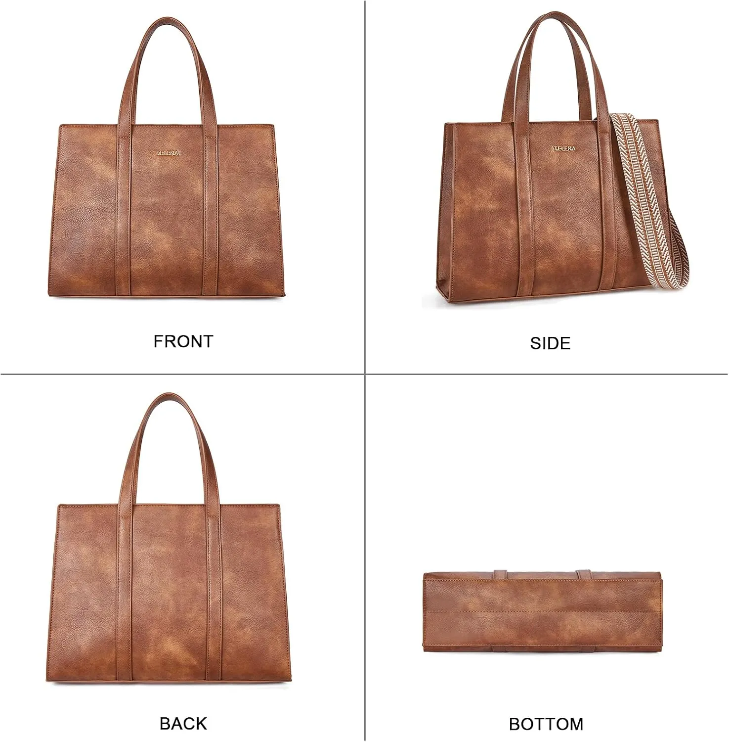 Telena Leather Tote Bag for Women Crossbody Tote Purse Handbag with Compartments and Adjustable Strap