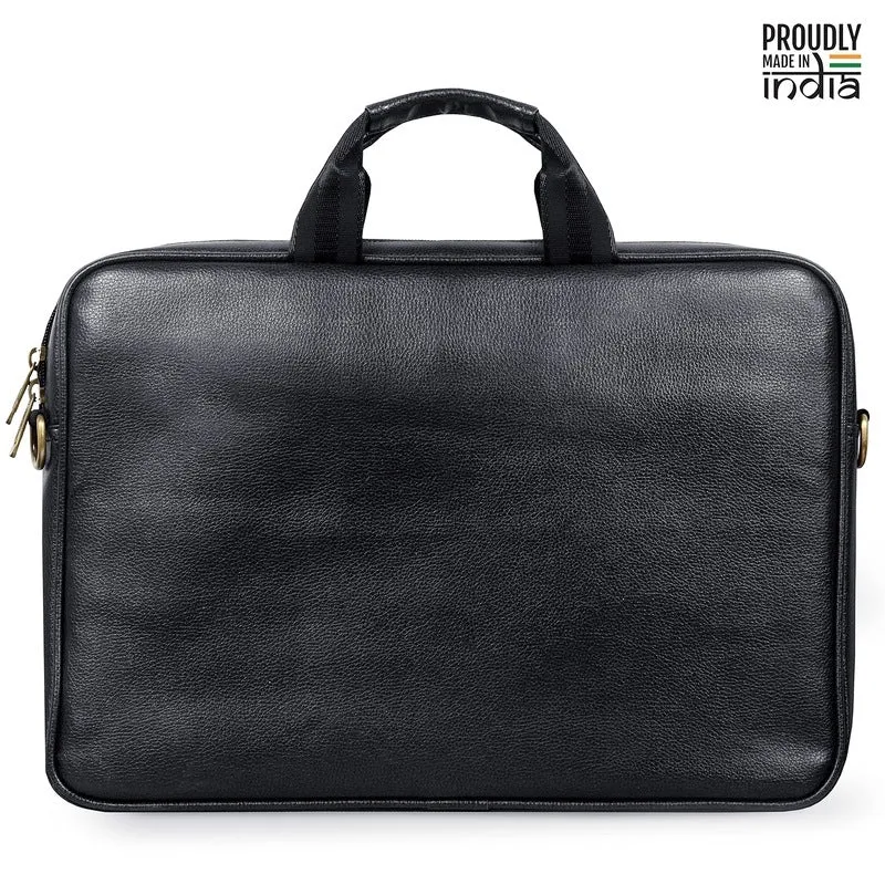 THE CLOWNFISH Biz Faux Leather Laptop Messenger Bag | Adjustable Strap | Black | 14 inch