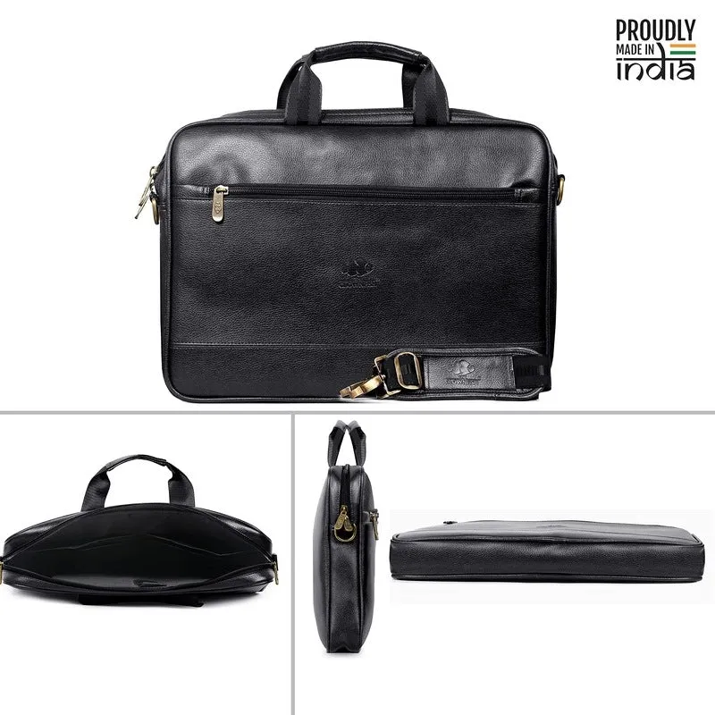 THE CLOWNFISH Biz Faux Leather Laptop Messenger Bag | Adjustable Strap | Black | 14 inch