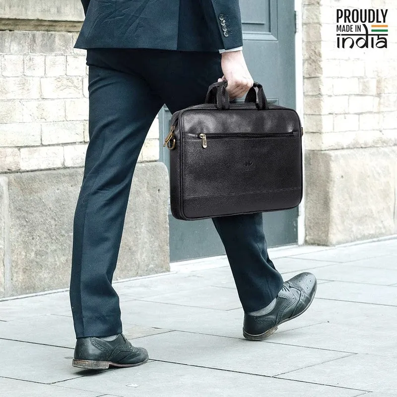 THE CLOWNFISH Biz Faux Leather Laptop Messenger Bag | Adjustable Strap | Black | 14 inch