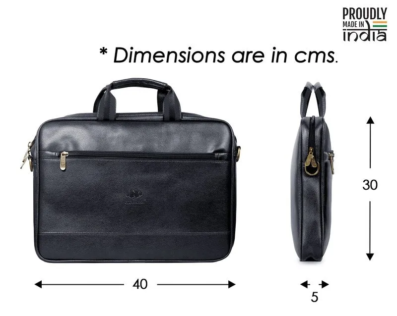 THE CLOWNFISH Biz Faux Leather Laptop Messenger Bag | Adjustable Strap | Black | 14 inch