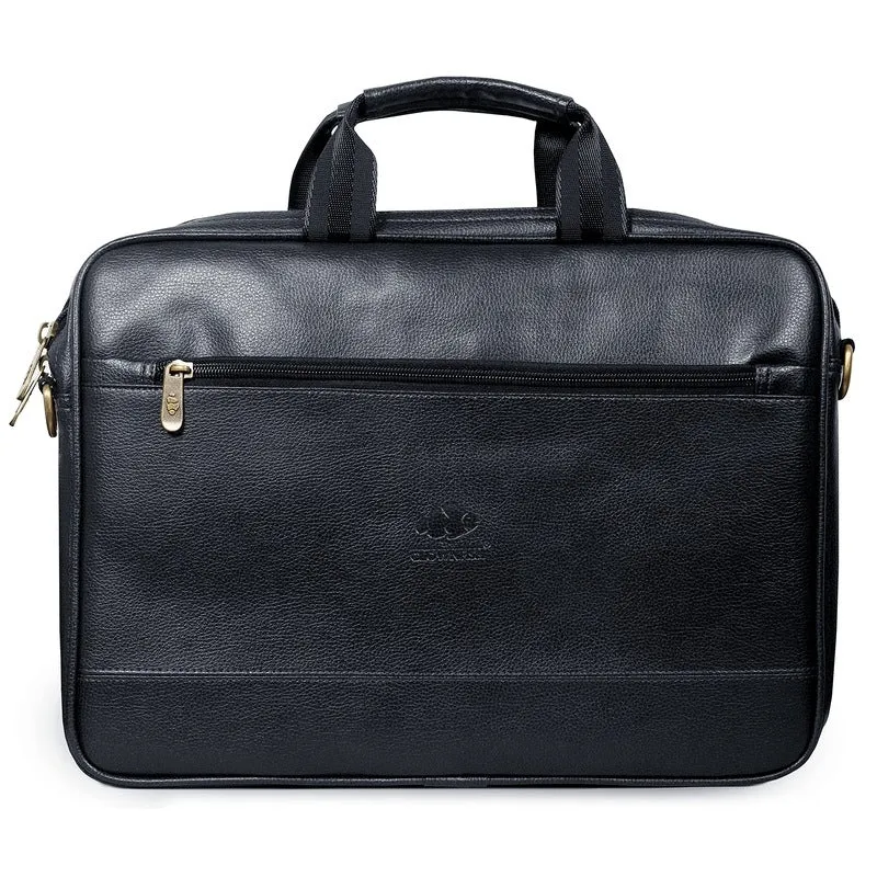 THE CLOWNFISH Biz Faux Leather Laptop Messenger Bag | Adjustable Strap | Black | 14 inch