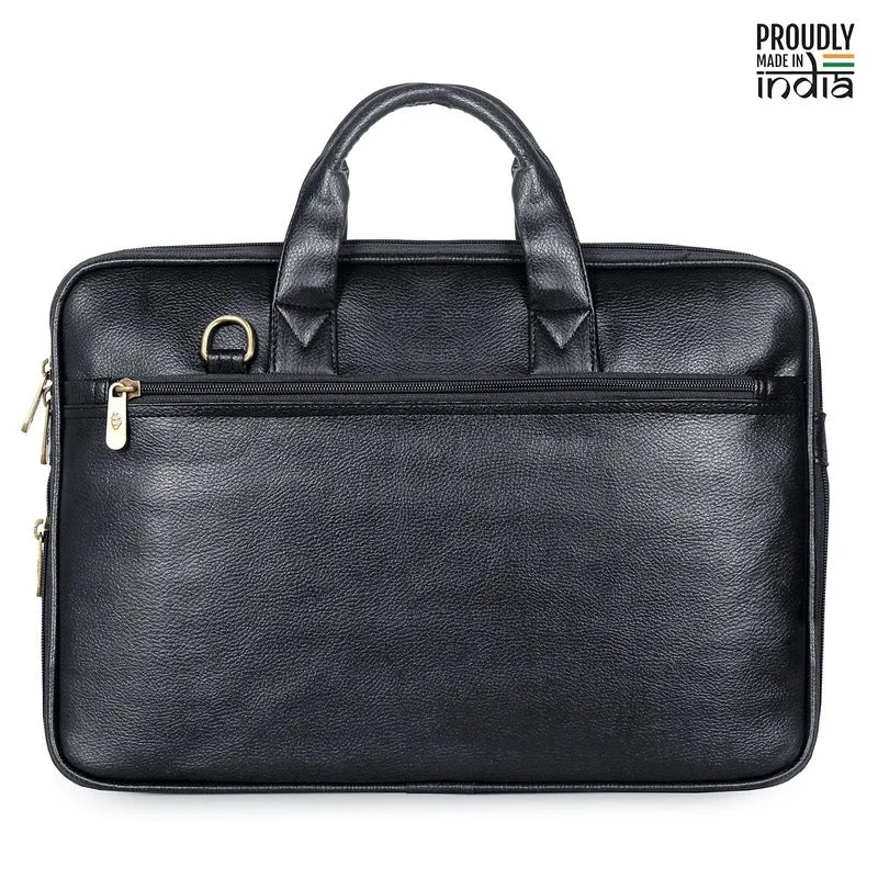 THE CLOWNFISH Glamour Faux Leather Slim Laptop Messenger Bag - Expandable Design | Padded Shoulder Strap | 12 inch | Black