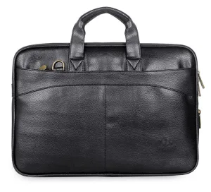 THE CLOWNFISH Glamour Faux Leather Slim Laptop Messenger Bag - Expandable Design | Padded Shoulder Strap | 12 inch | Black