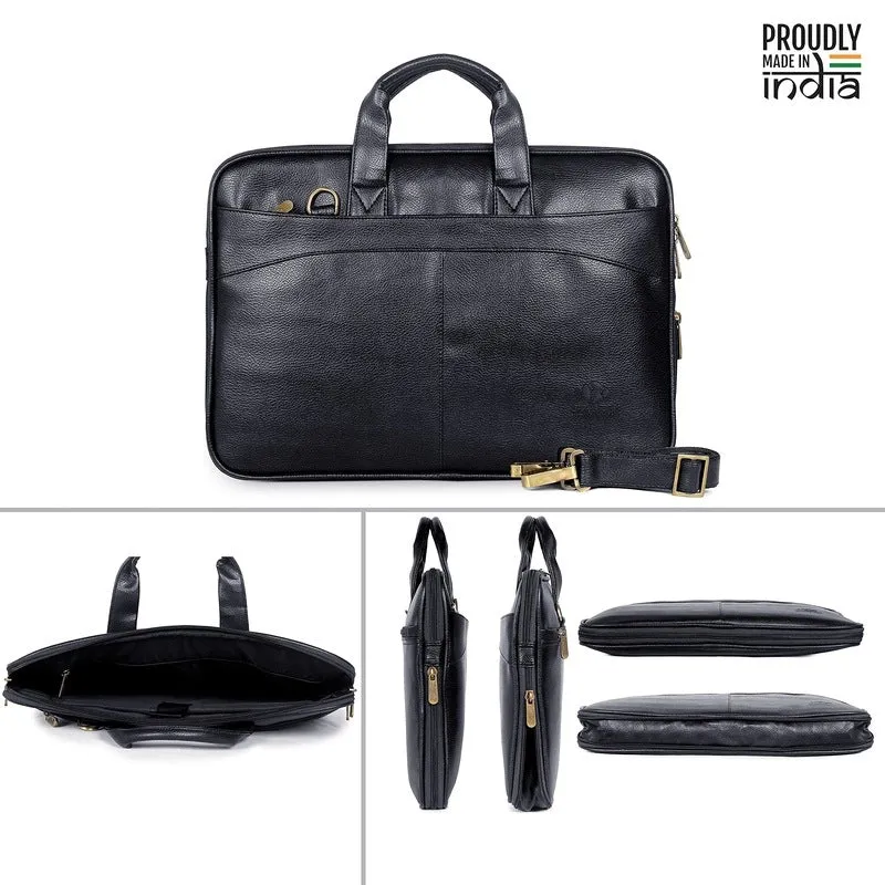 THE CLOWNFISH Glamour Faux Leather Slim Laptop Messenger Bag - Expandable Design | Padded Shoulder Strap | 12 inch | Black