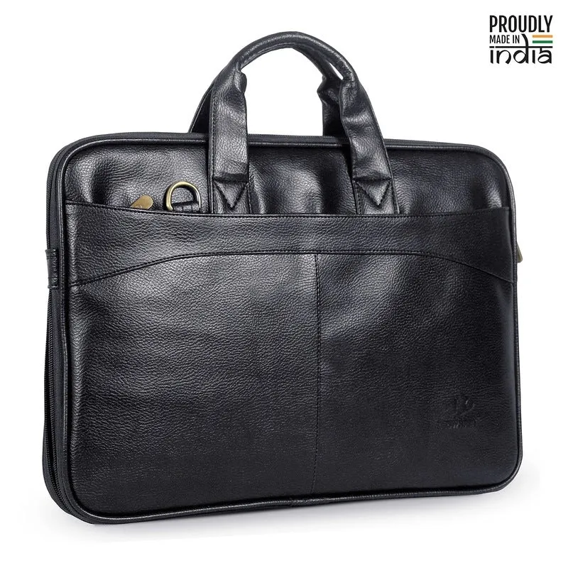 THE CLOWNFISH Glamour Faux Leather Slim Laptop Messenger Bag - Expandable Design | Padded Shoulder Strap | 12 inch | Black