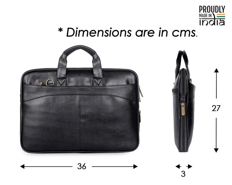 THE CLOWNFISH Glamour Faux Leather Slim Laptop Messenger Bag - Expandable Design | Padded Shoulder Strap | 12 inch | Black