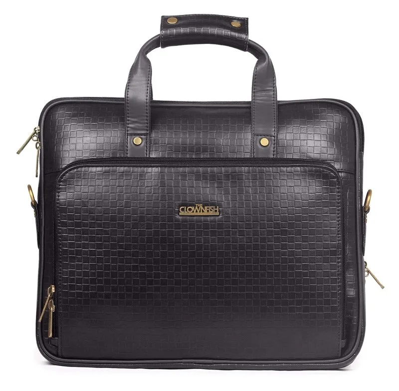 THE CLOWNFISH Milan Series Laptop Briefcase - Vegan Leather, Adjustable Shoulder Strap | 14 inch | Charcoal Black