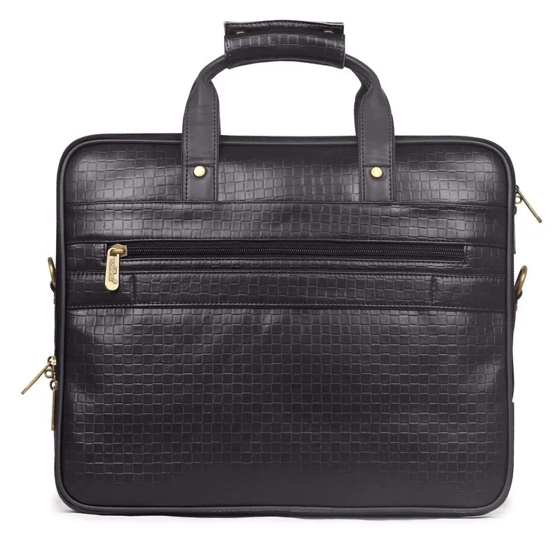 THE CLOWNFISH Milan Series Laptop Briefcase - Vegan Leather, Adjustable Shoulder Strap | 14 inch | Charcoal Black