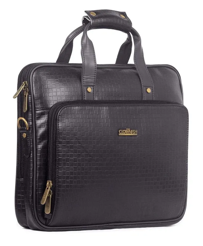 THE CLOWNFISH Milan Series Laptop Briefcase - Vegan Leather, Adjustable Shoulder Strap | 14 inch | Charcoal Black