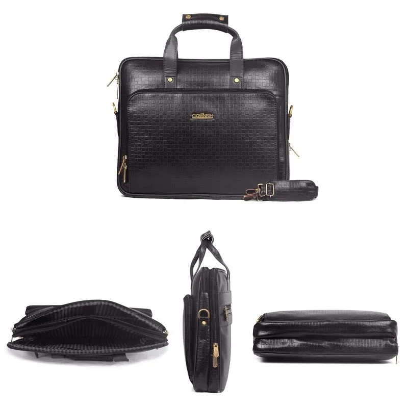 THE CLOWNFISH Milan Series Laptop Briefcase - Vegan Leather, Adjustable Shoulder Strap | 14 inch | Charcoal Black