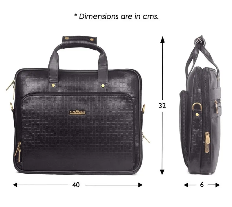 THE CLOWNFISH Milan Series Laptop Briefcase - Vegan Leather, Adjustable Shoulder Strap | 14 inch | Charcoal Black