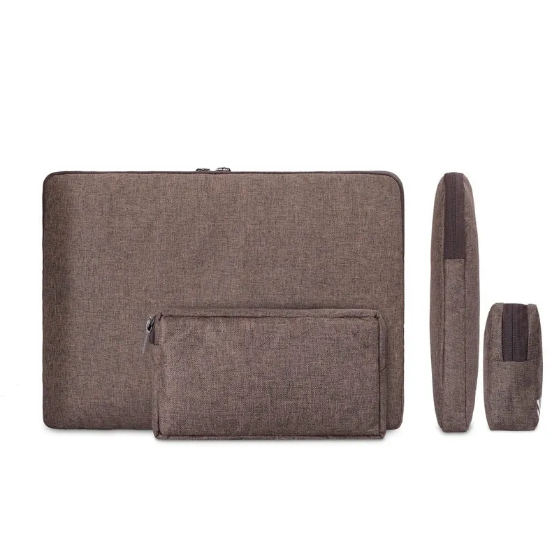 THE CLOWNFISH Unisex Adult Combo Of Algo Series Polyester 14 Inch Laptop Sleeve & Scholar Series Multipurpose Polyester Travel Pouch Pencil Case Toiletry Bag (Brown)