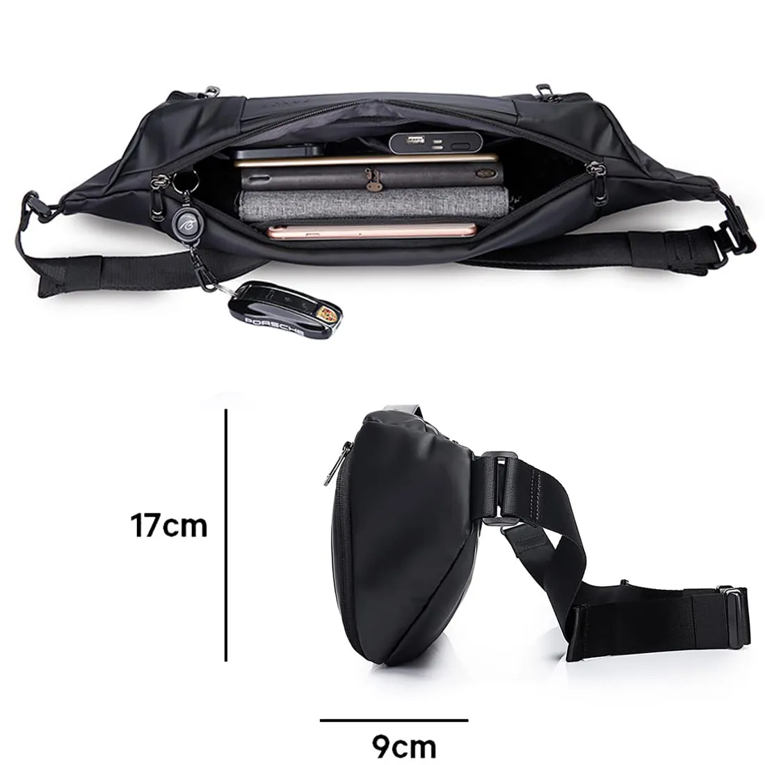 THE CLOWNFISH Water Repellent Polyester Sling Bag - Multipurpose with Water Resistant Pocket | 7L | Black