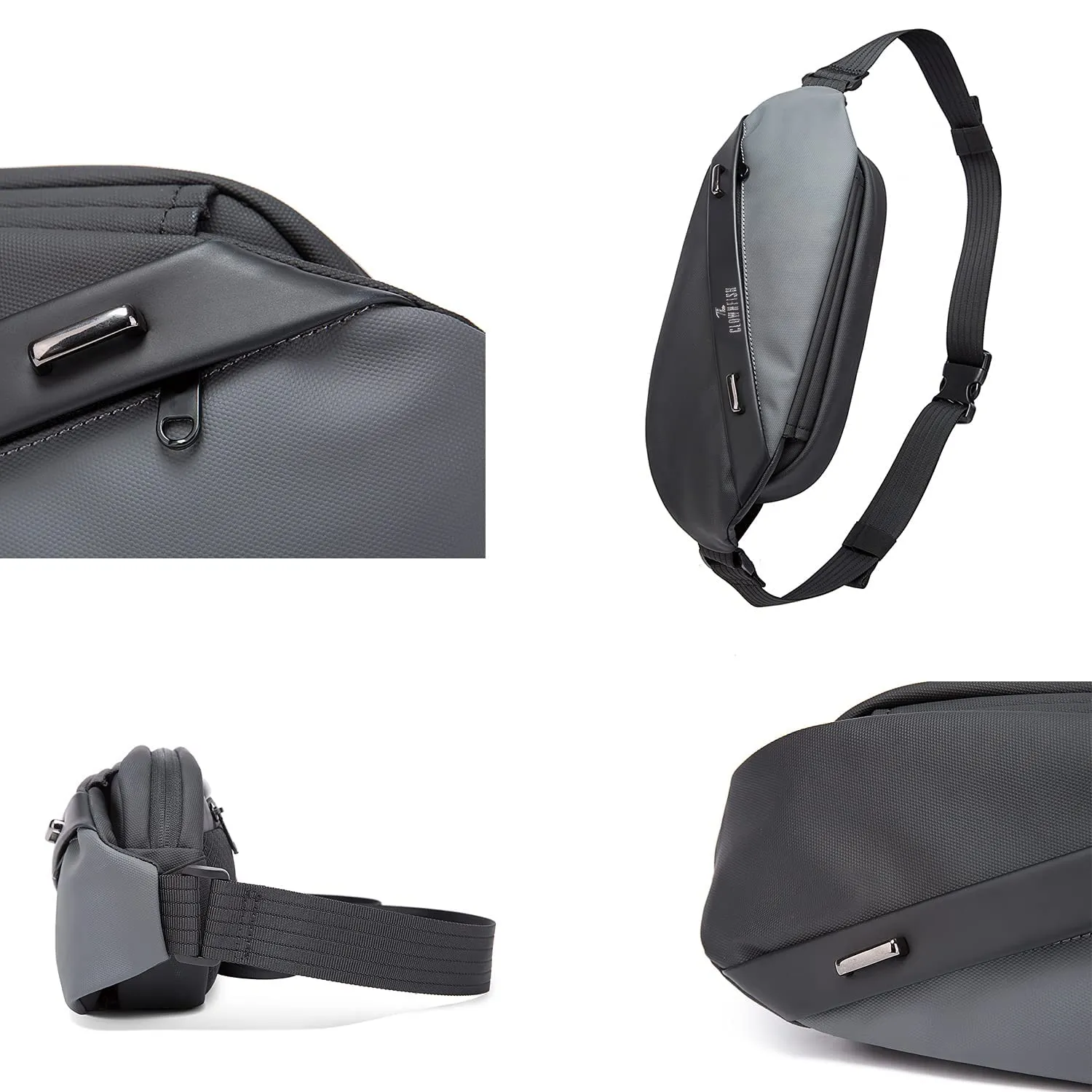 THE CLOWNFISH Water Resistant Polyester Sling Bag - Unisex | Adjustable Strap | 3L | Grey