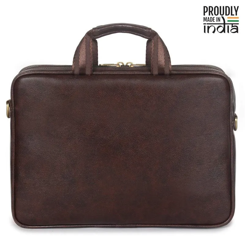 THE CLOWNFISH Zeus Faux Leather 14 inch Laptop Messenger Bag | Adjustable Shoulder Strap | 6 Liters | Dark Brown