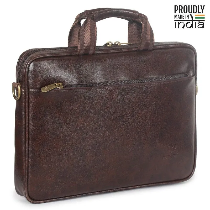 THE CLOWNFISH Zeus Faux Leather 14 inch Laptop Messenger Bag | Adjustable Shoulder Strap | 6 Liters | Dark Brown