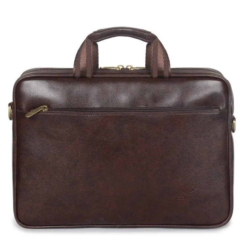 THE CLOWNFISH Zeus Faux Leather 14 inch Laptop Messenger Bag | Adjustable Shoulder Strap | 6 Liters | Dark Brown